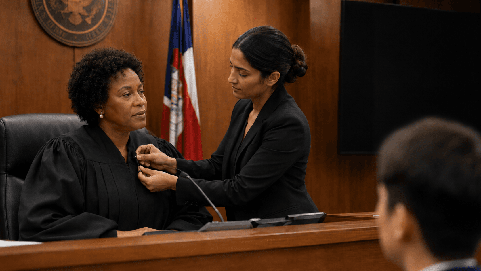 Wireless microphone on judge