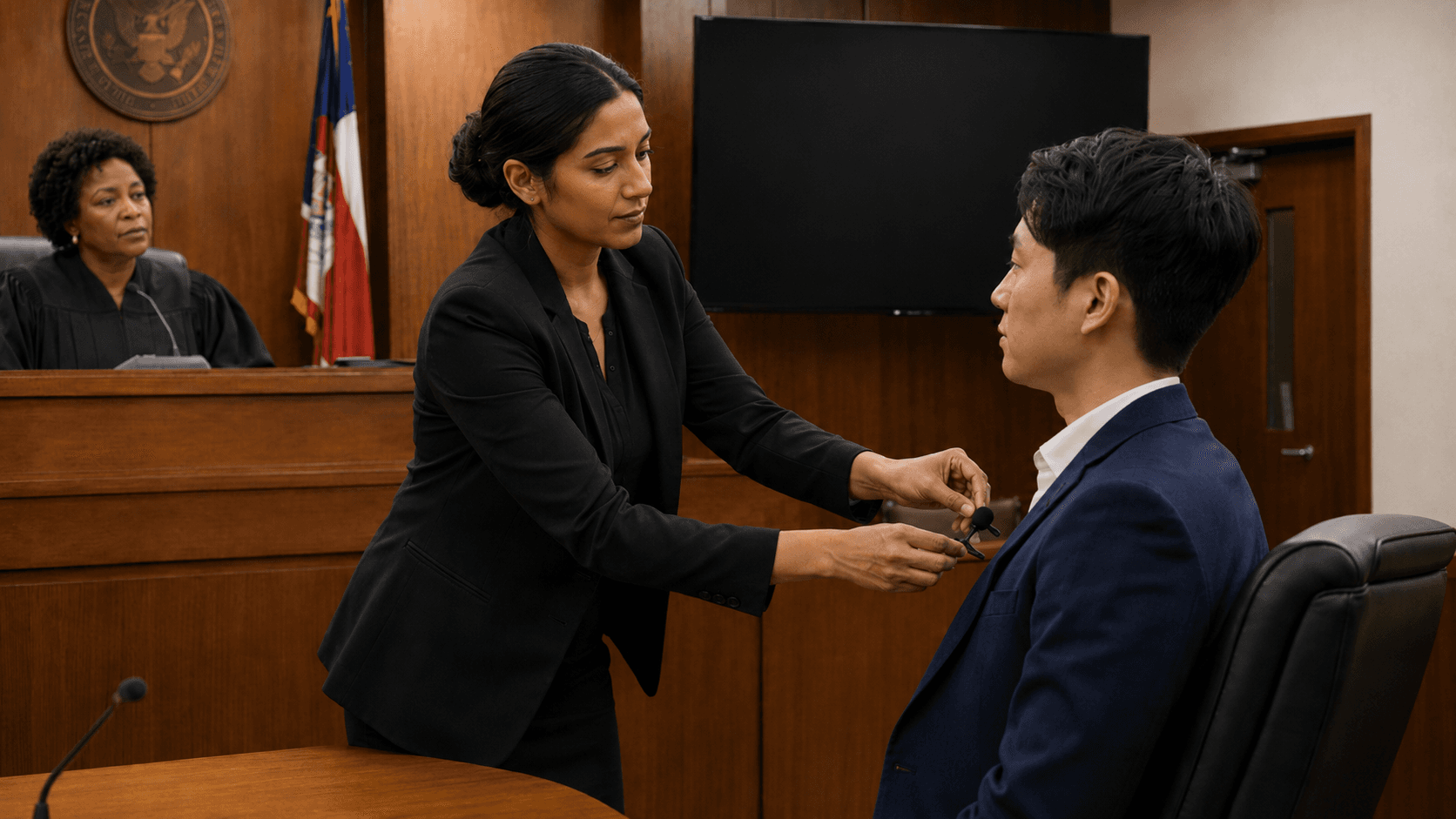 Wireless microphone on courtroom participant